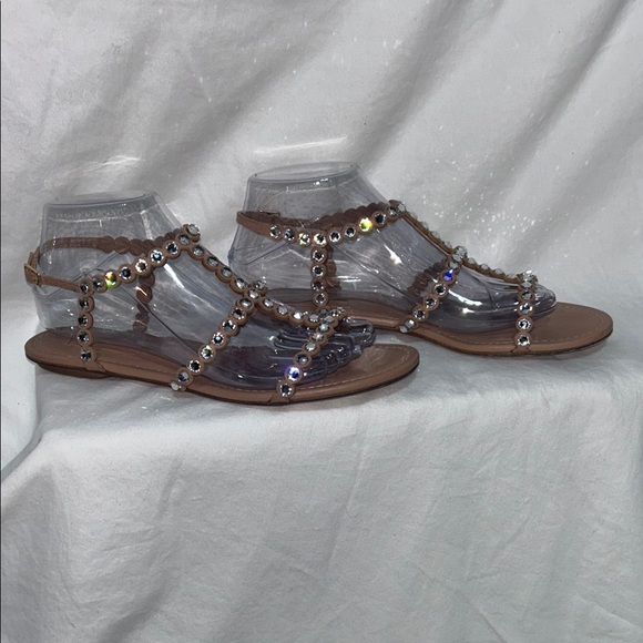 Aquazzura Crystal Embellished Tan Sandals